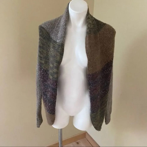 A Gianetti Open Front Cardigan Sweater Acrylic Wool Alpaca Brown Tones - Picture 3 of 9